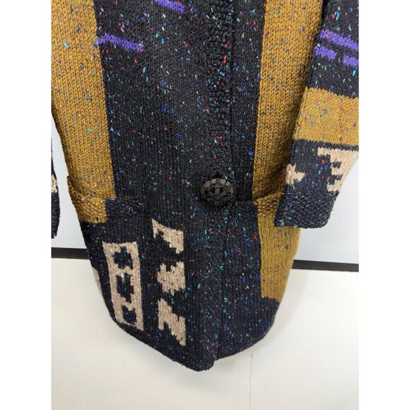 Vintage Sandra Miller Art To Wear Cardigan Sweater Chunky Heavy Long Pockets L - Picture 3 of 9